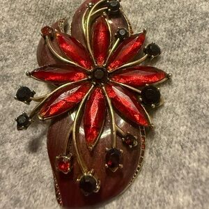 Elegant Red Floral Brooch